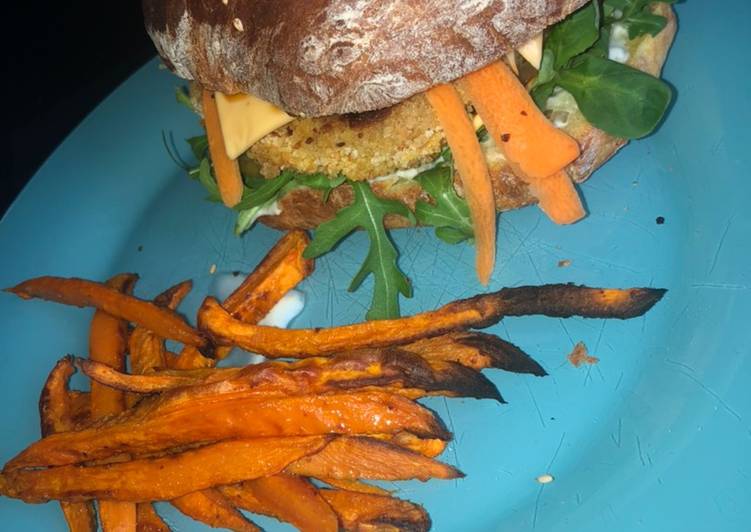 Burger de poisson đ & frite de patate douce đ